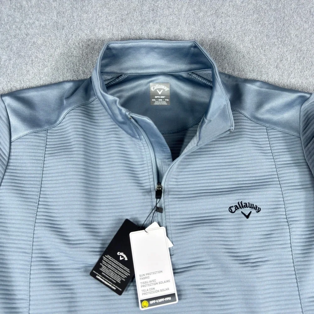 Callaway Sweatshirt Mens 2XL Blue Opti-Dri Quarter Zip‎ Golf UPF 50 Pullover NEW